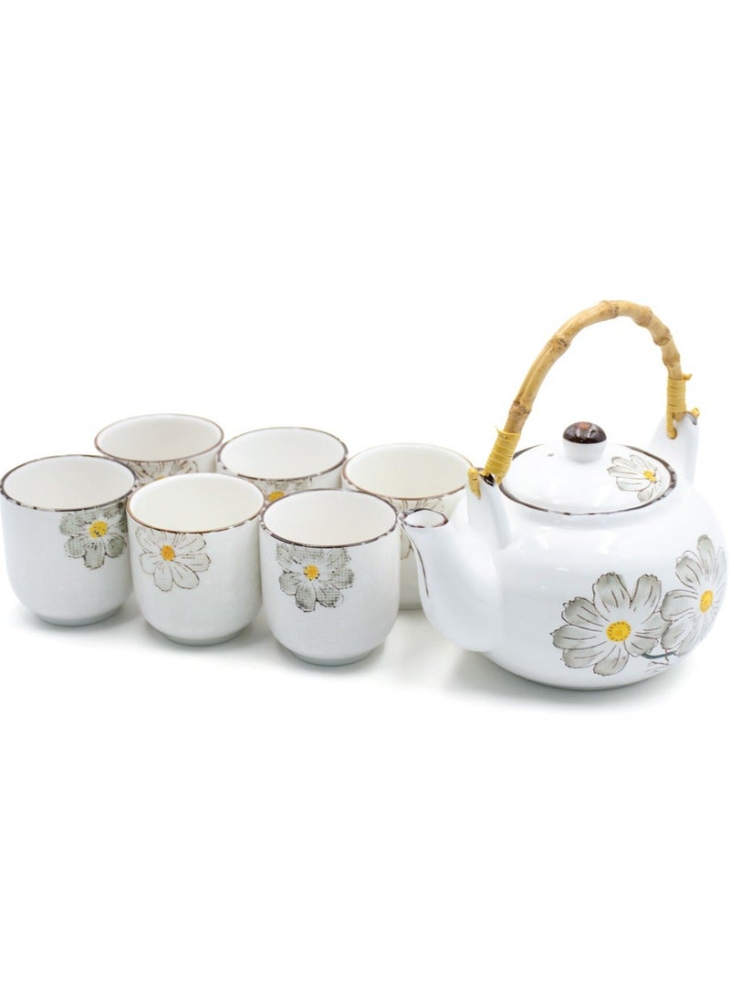 BERAM Porcelain Tea Sets, 7 Pieces Set with Unique Handles, Japanese Inspired Teapot and Cups Set, Scratch Resistant Decorative Tea Set with Gift Packaging, Tea Party Set  Grey - Image 1